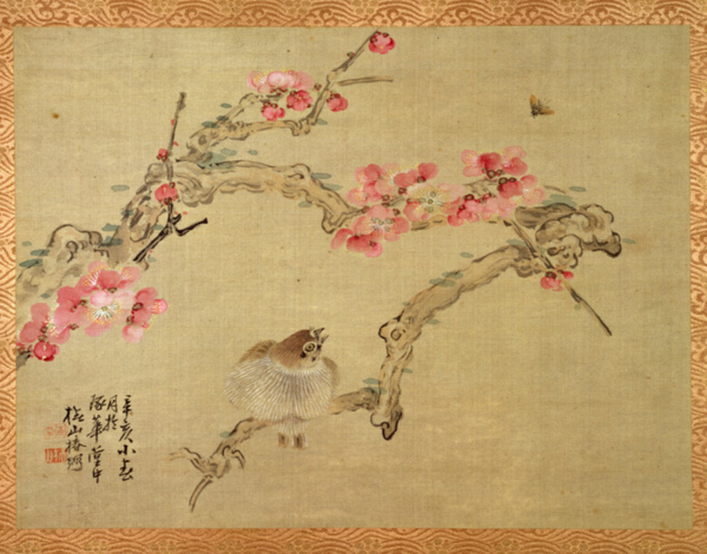 Detail of Tree blossom and bird, 1851 by Tsubaki Chinzan