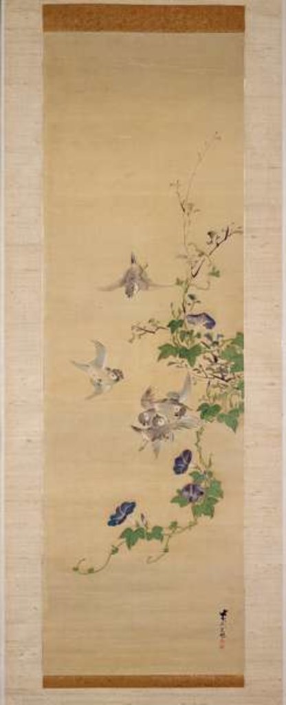 Detail of Sparrows and morning glory by Japanese School