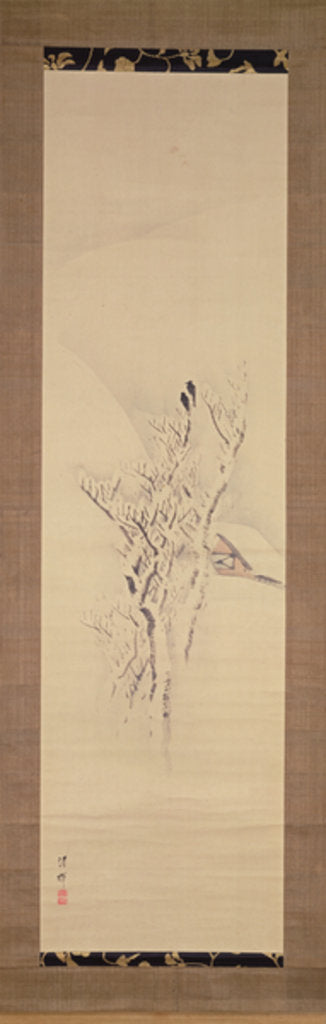 Detail of Snowy landscape with crows in tree, c.1820-50 by Yokoyama Seiki