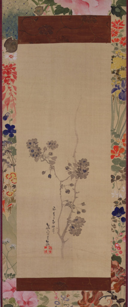 Detail of Cherry blossoms with painted mount, 1855 by Japanese School