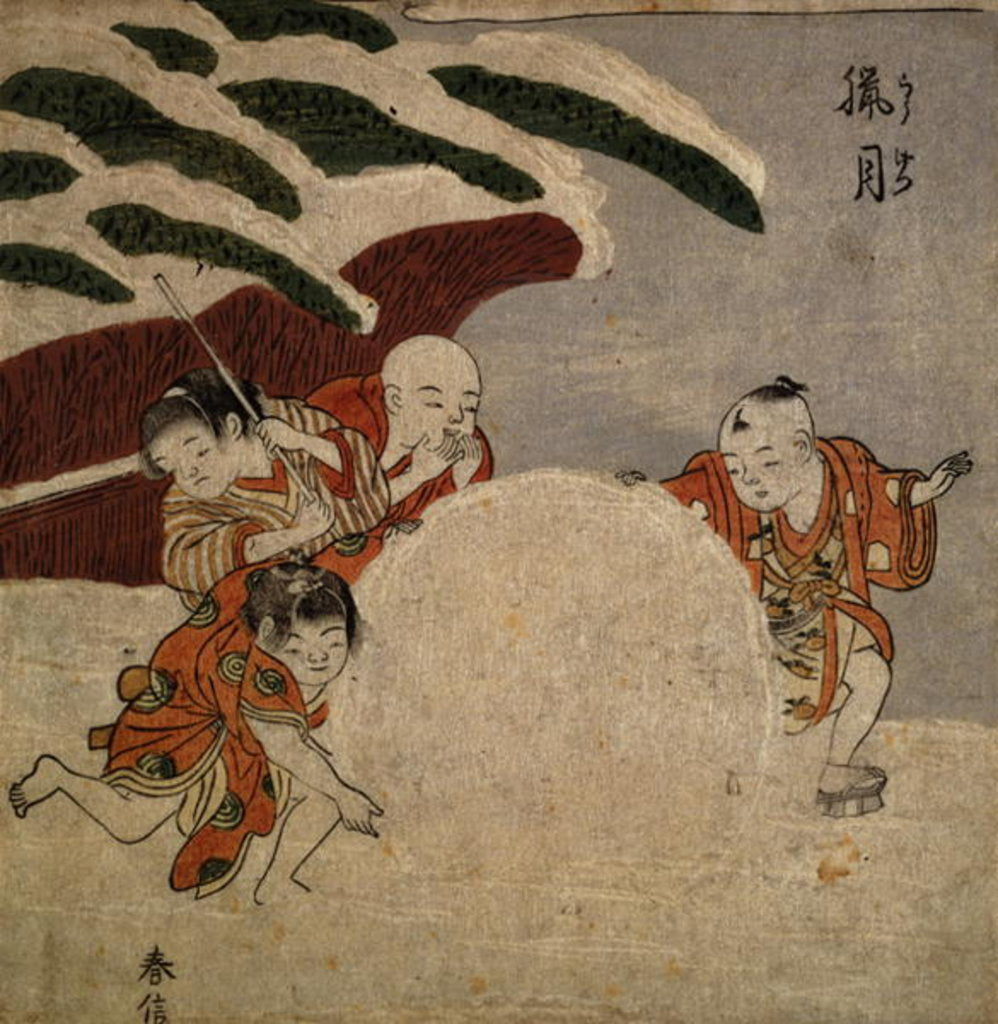Detail of Four boys making a snowball, c.1768 by Suzuki Harunobu