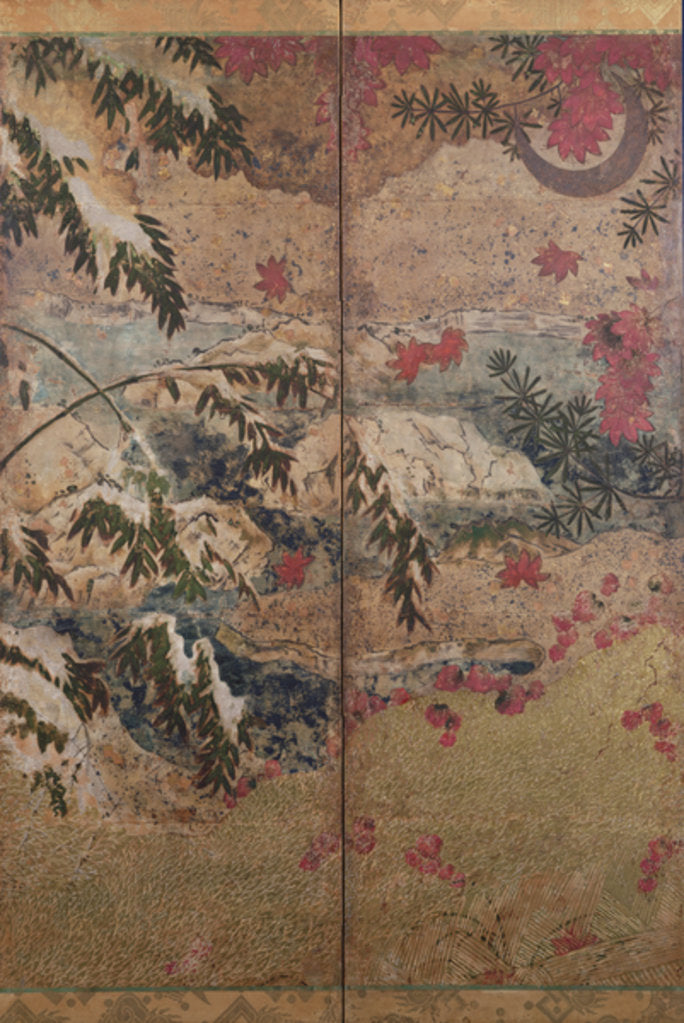 Detail of Plants of autumn and winter, c.1550, by School Japanese