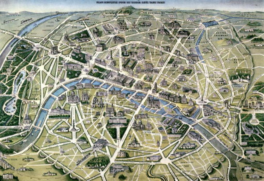 Detail of Map of Paris during the period of the 'Grands Travaux' by Baron Georges Haussmann 1864 by Hilaire Guesnu