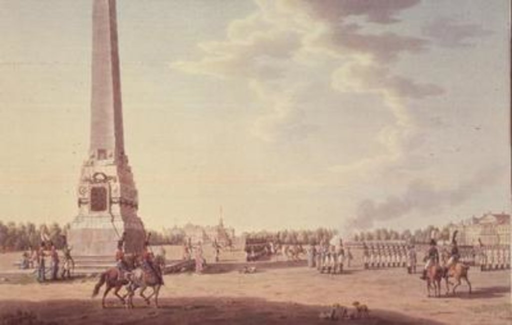 Detail of The Obelisque to the victories of Roumaintzof and the Statue of Souvrorofs at St.Petersburg by Benjamin Patersson