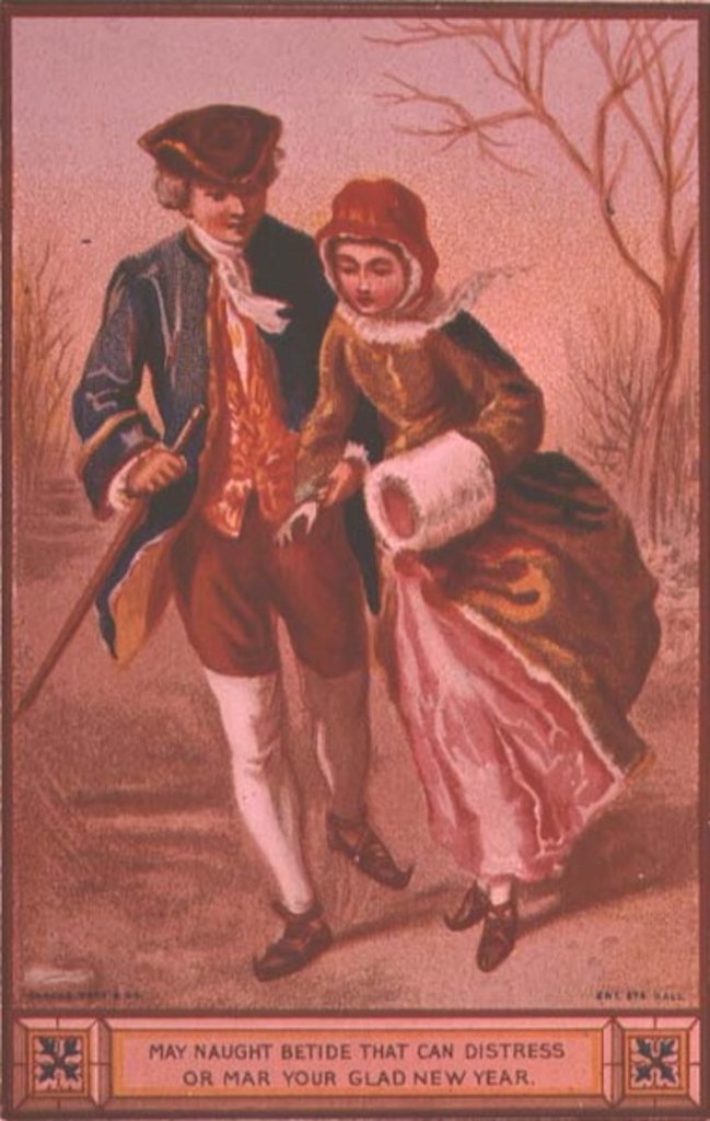 Detail of May Naught Betide that can Distress or Mar your Glad New Year, pub. by Marcus Ward & Co. by English School