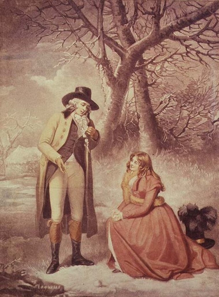 Detail of Gentleman and woman in a wintry scene by George Morland