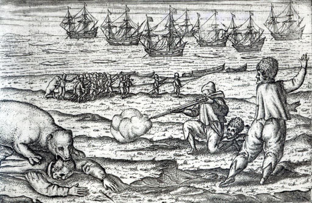 Detail of Sailors attacked by polar bears by Dutch School