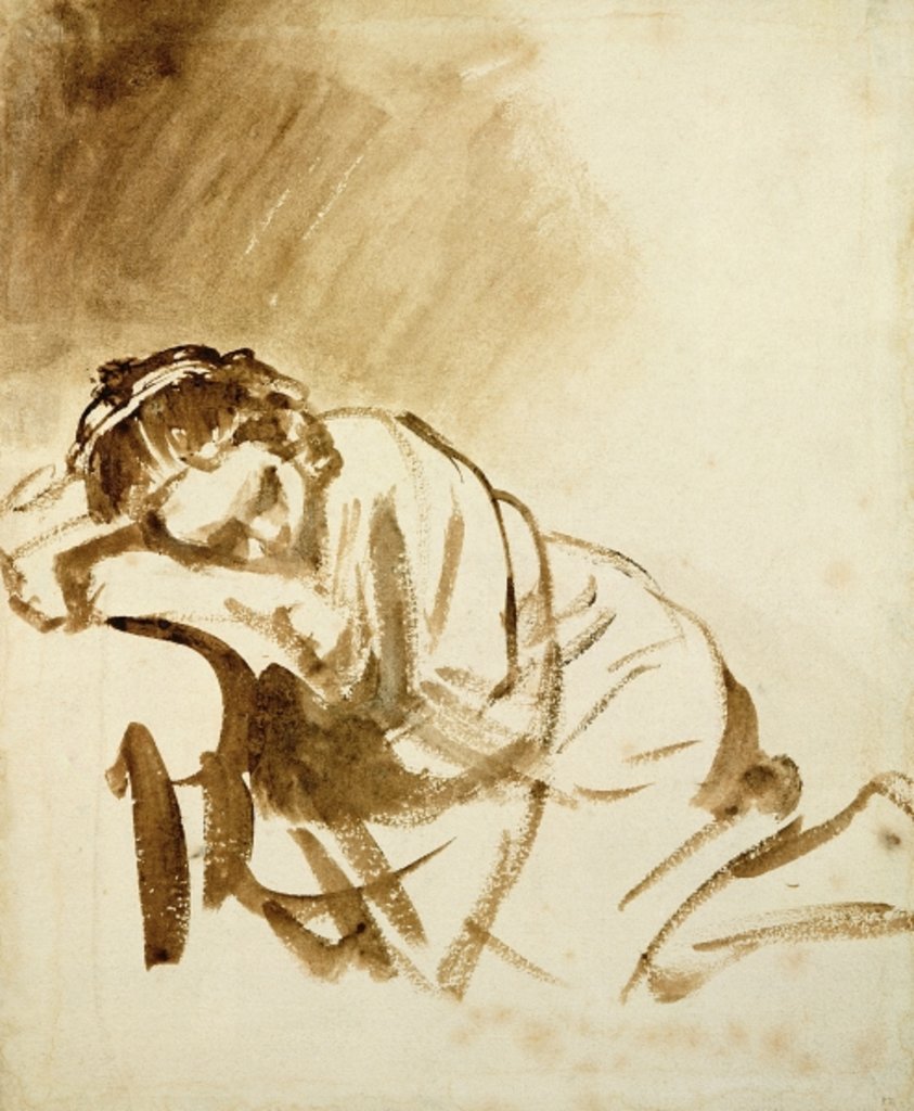 Detail of A Young Woman Sleeping c.1654 by Rembrandt Harmensz. van Rijn