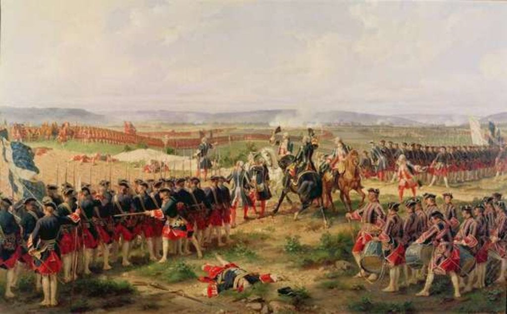 Detail of Battle of Fontenoy, 11 May 1745: the French and Allies confronting each other by Felix Philippoteaux