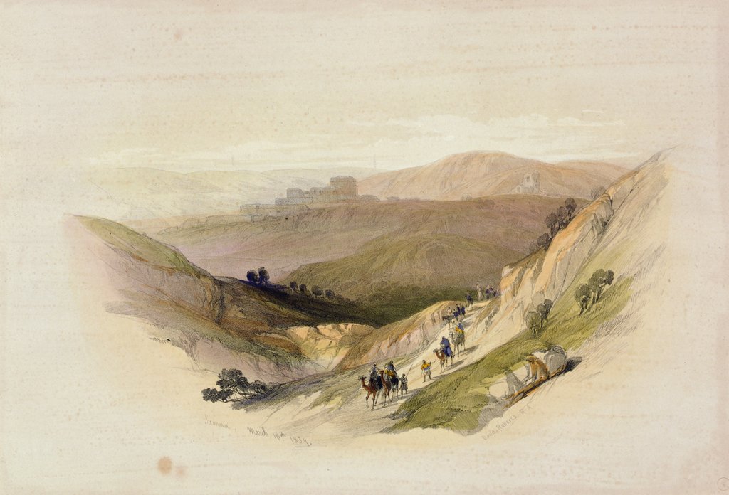 Detail of Ruins of Semua, 16th March 1839 from Volume 1 of 'The Holy Land'; engraved by Louis Haghe published in London, 1842 by David (after) Roberts