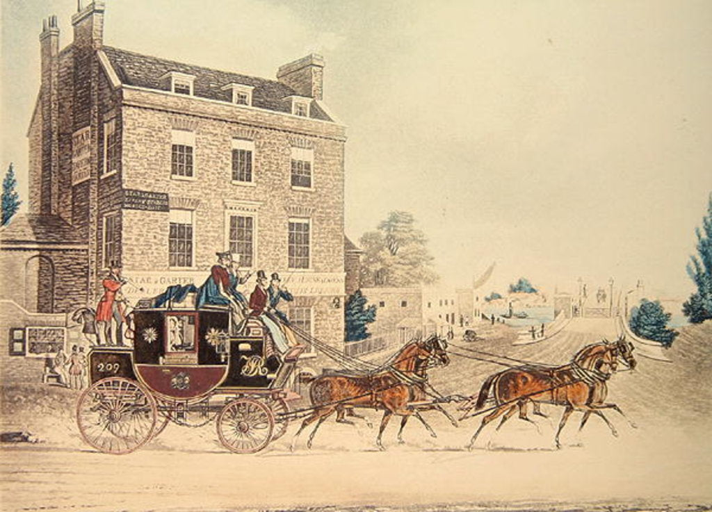 Detail of Quicksilver Royal Mail passing the Star and Garter at Kew Bridge, 1835 by James Pollard