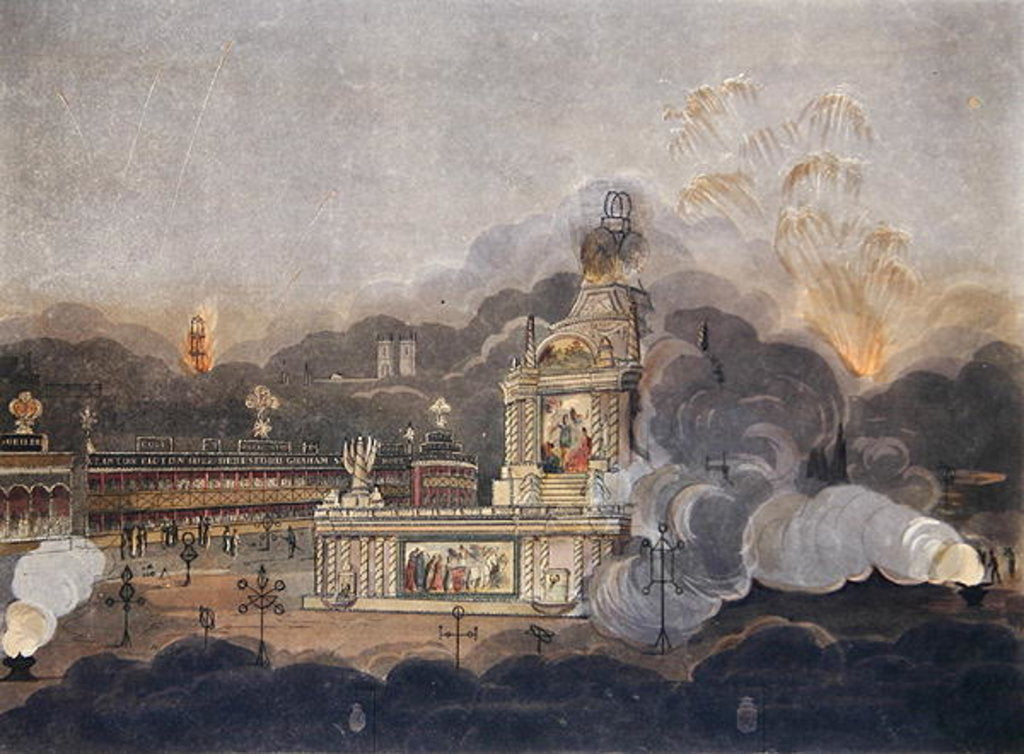 Detail of A View of the Temple of Concord in the Green Park, 1st August 1814 by Frederick (after) Calvert