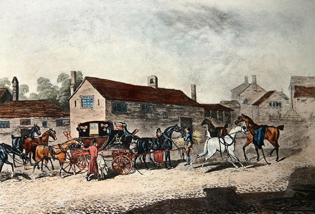 Detail of The Mail Coach Changing Horses, engraved by R. Havell, 1815 by James (after) Pollard