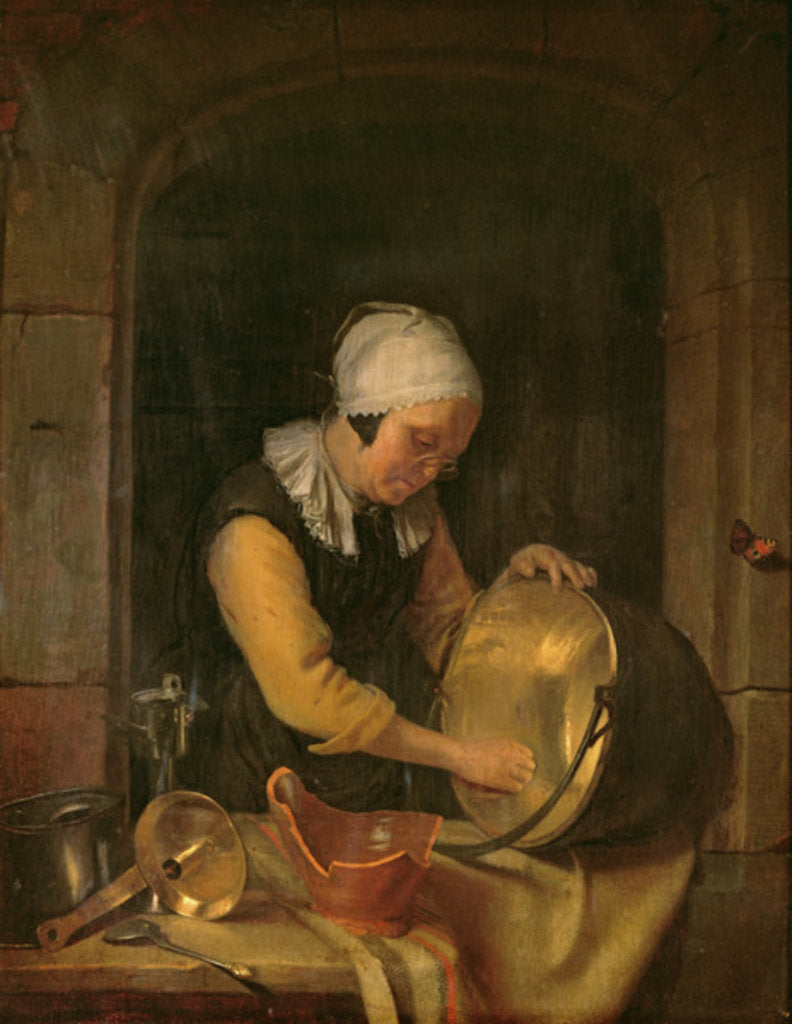 Detail of An Old Woman Scouring a Pot, c.1660 by Godfried Schalken or Schalcken