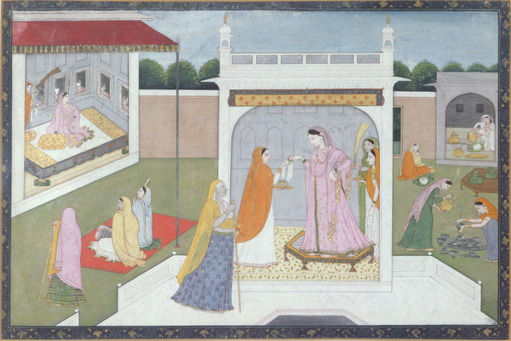 Detail of Palace Lady with her maids, Kangra, c.1790 by Indian School