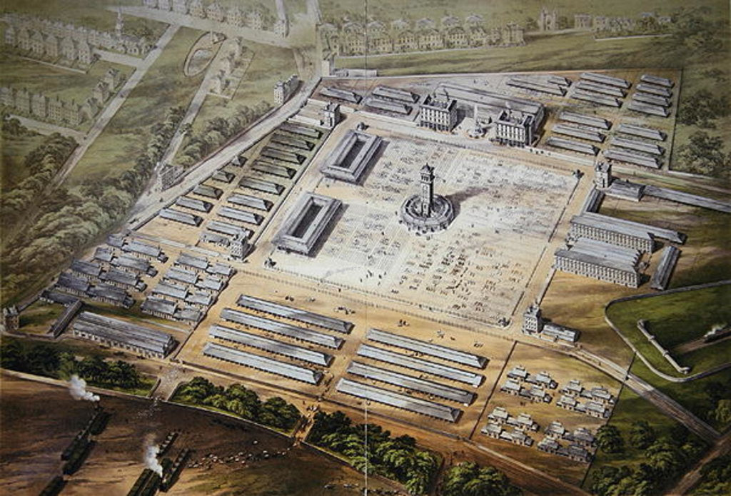 Detail of Isometric View of the New Metropolitan Cattle Market, 1855 by School English