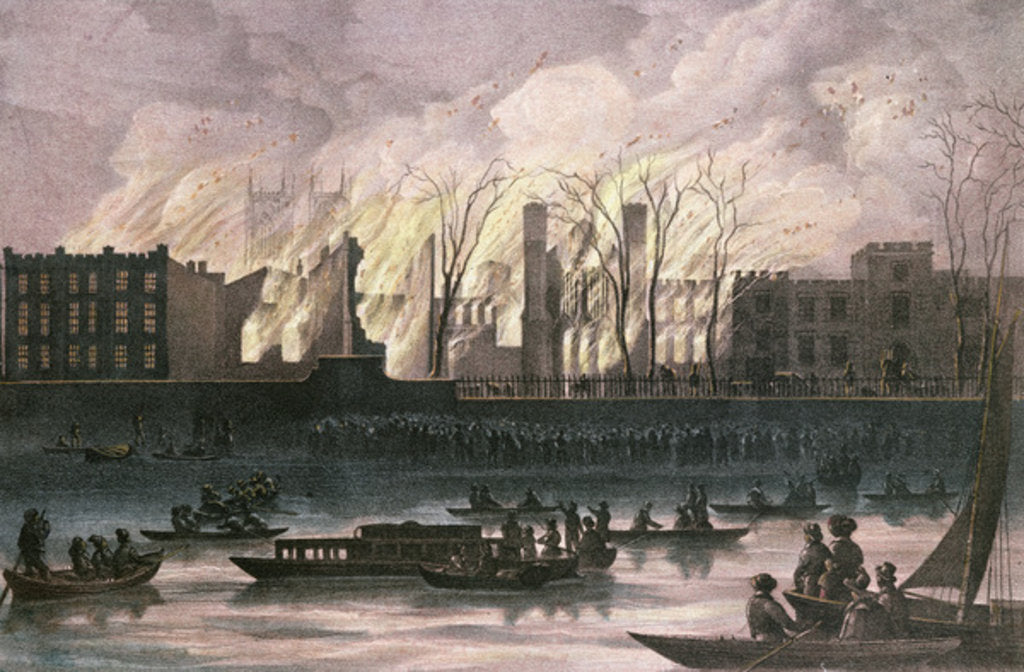 Detail of View of a fire at Whitehall Palace by School English