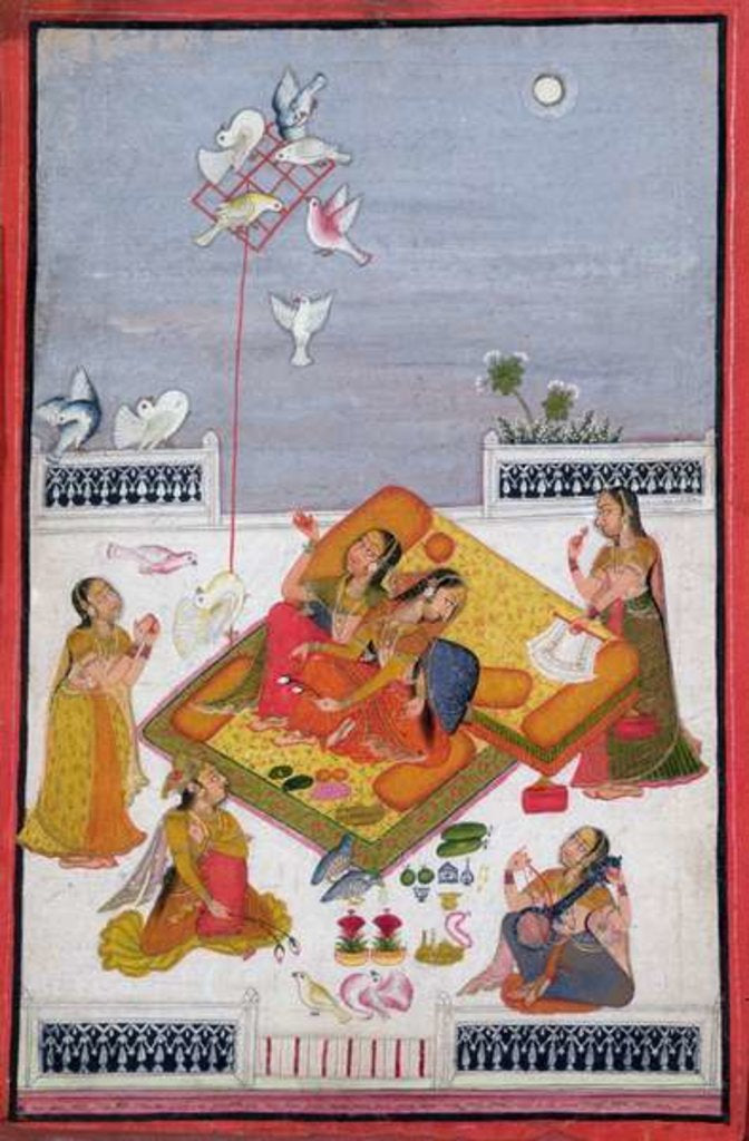 Detail of Ladies Watching Pigeons, 1770 by School Bundi