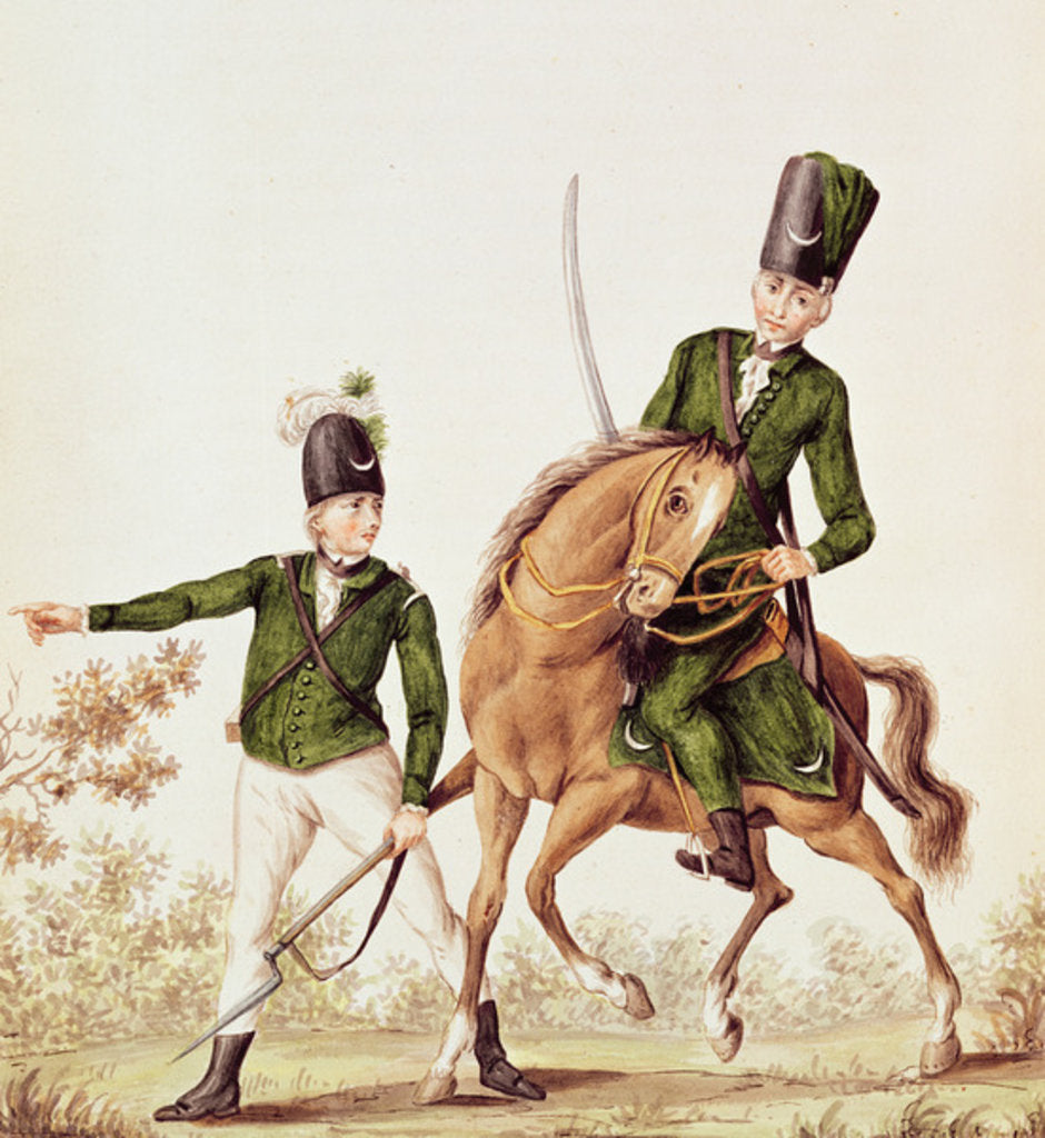 Detail of Man and Huzzar of the Queen's Rangers by School English