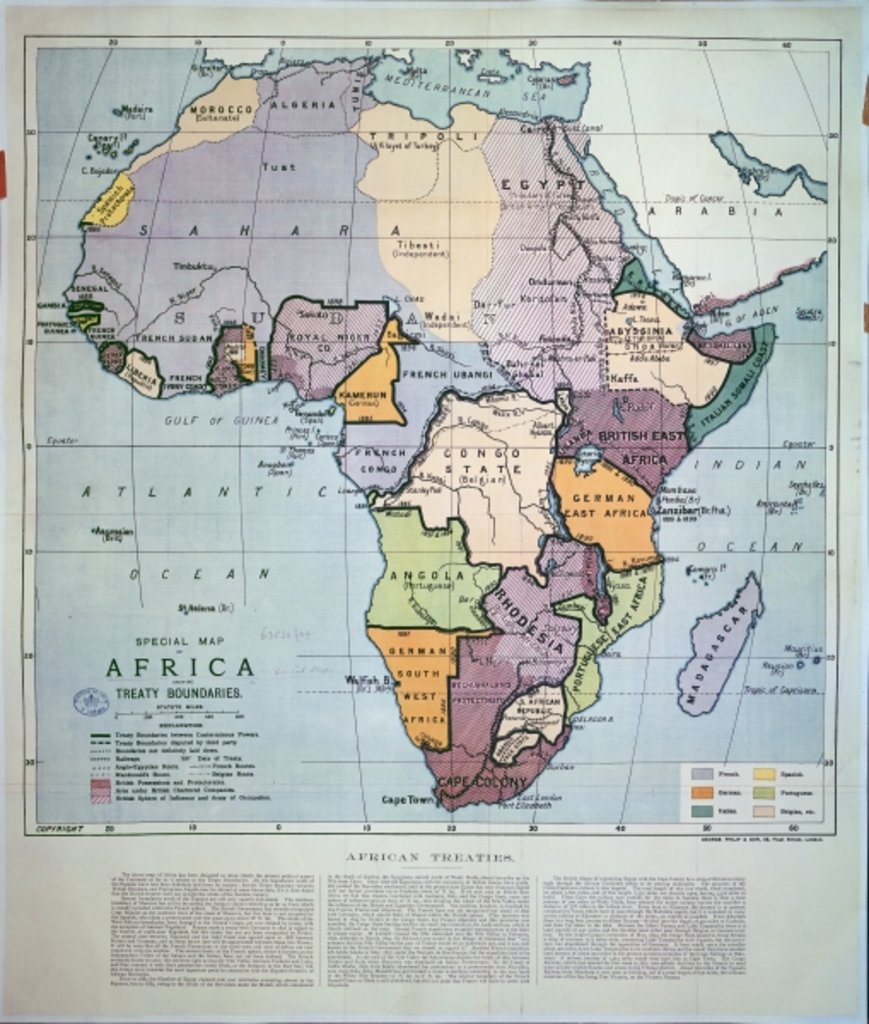 Detail of Map of Africa showing Treaty Boundaries, 1891 by English School