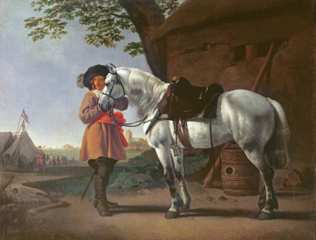 Detail of A Cavalier with a Grey Horse by Abraham van Calraet