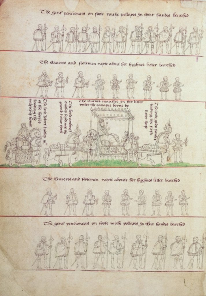 Detail of The Queen in her Litter by School English