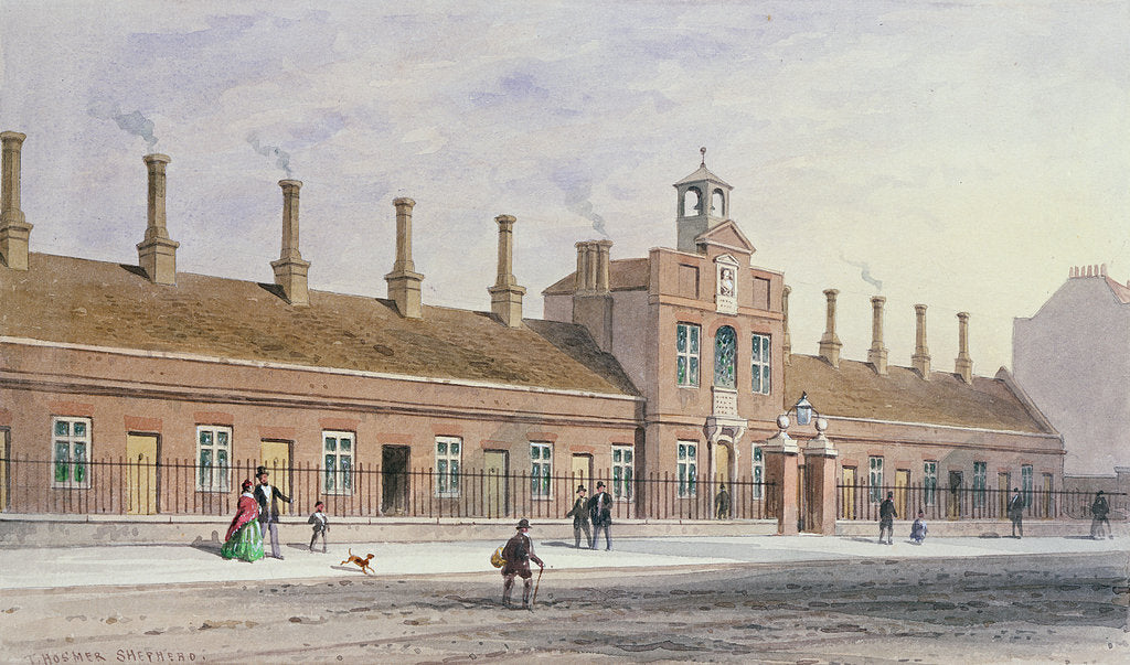 Detail of Emery Hills Alms Houses in Rochester Row, 1850 by Thomas Hosmer Shepherd