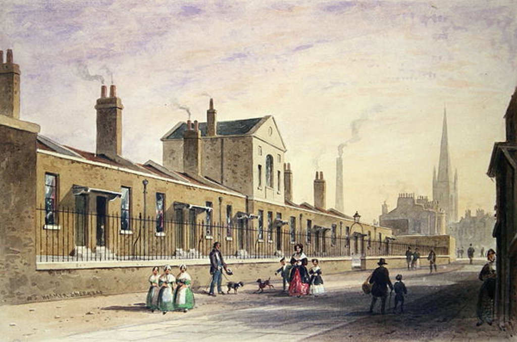Detail of Palmer's Alms Houses, Tothill Fields by Thomas Hosmer Shepherd