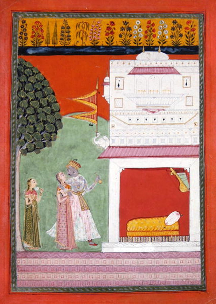 Detail of Lovers approaching a bed chamber, Malwa, c.1680 by Indian School