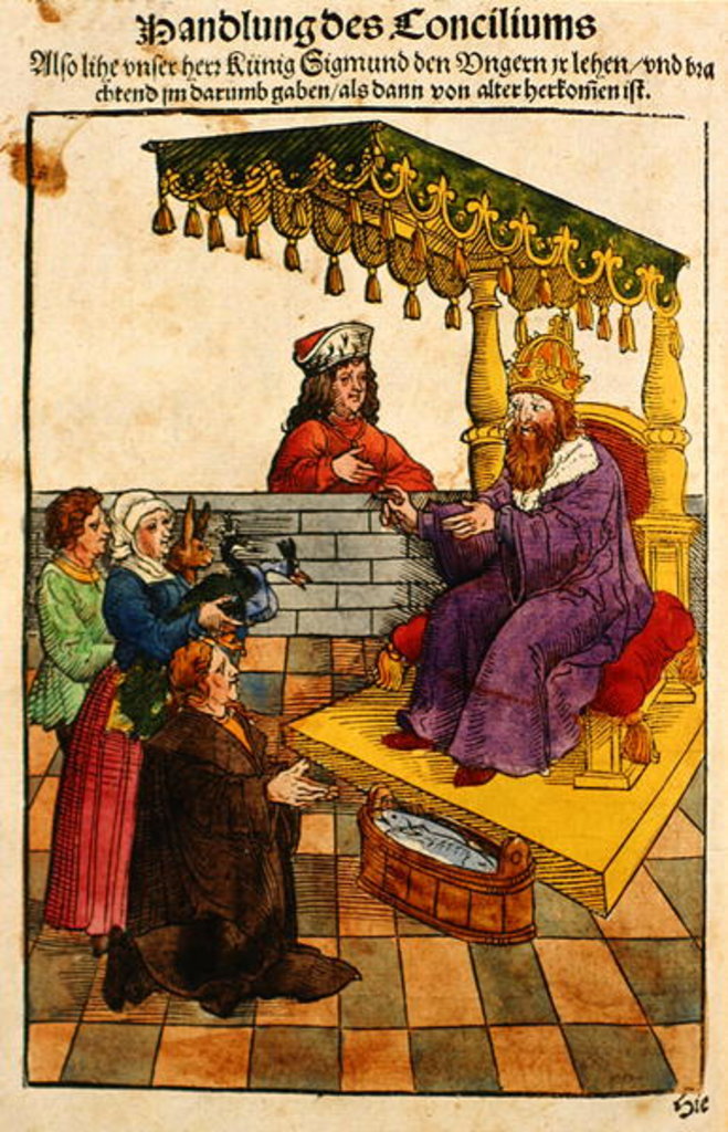 Detail of Sigismund performs his feudal duties at the Council of Constance by Ulrich von Richental