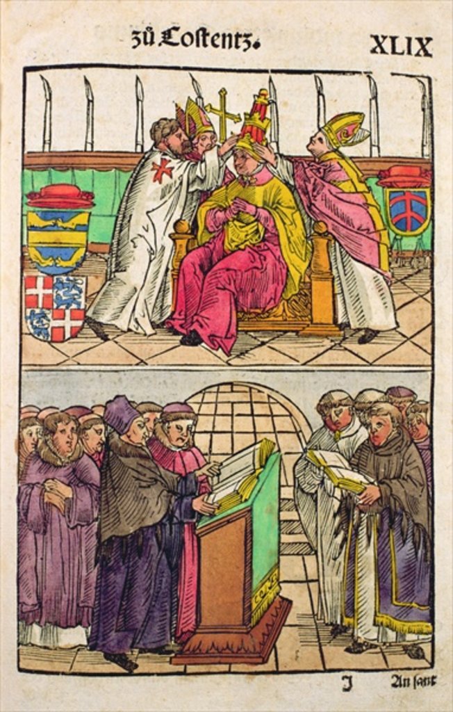 Detail of Pope Martin V is installed to the Papacy at the Council of Constance by Ulrich von Richental