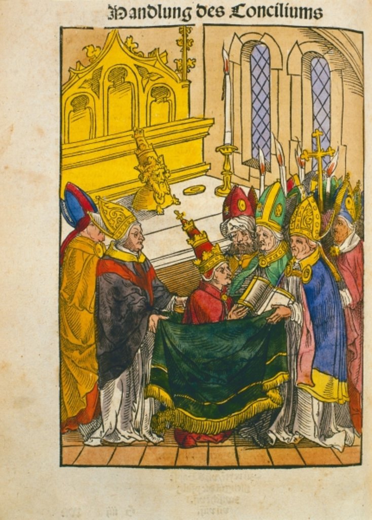 Detail of Martin V is installed as Pope at the Council of Constance by Ulrich von Richental