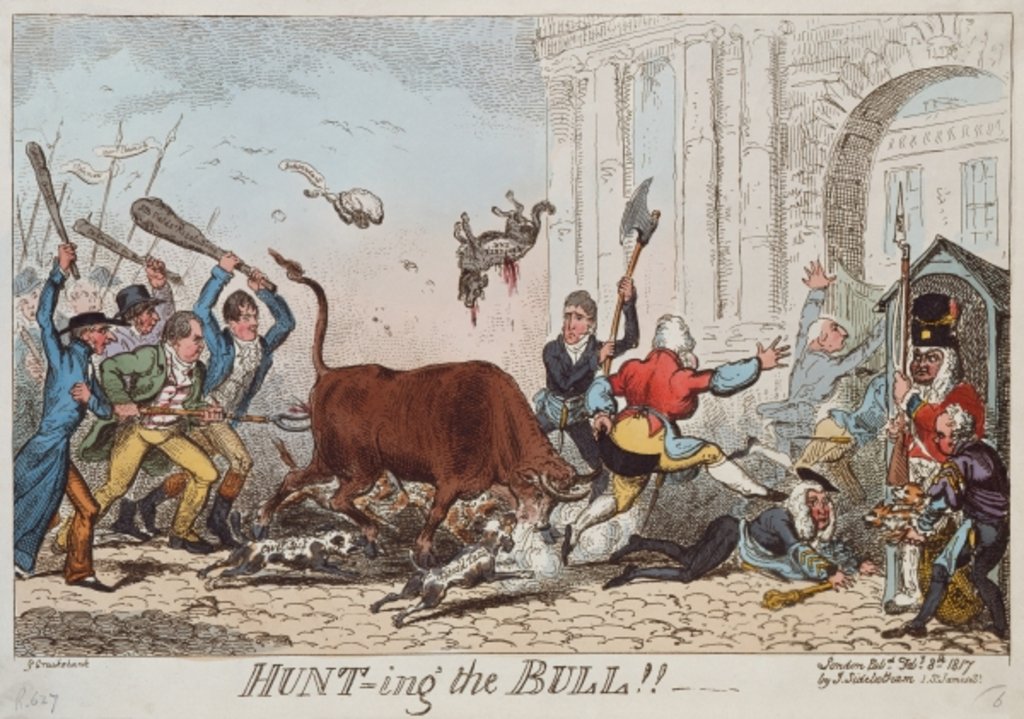 Detail of Hunting the Bull, 1817 by George Cruikshank