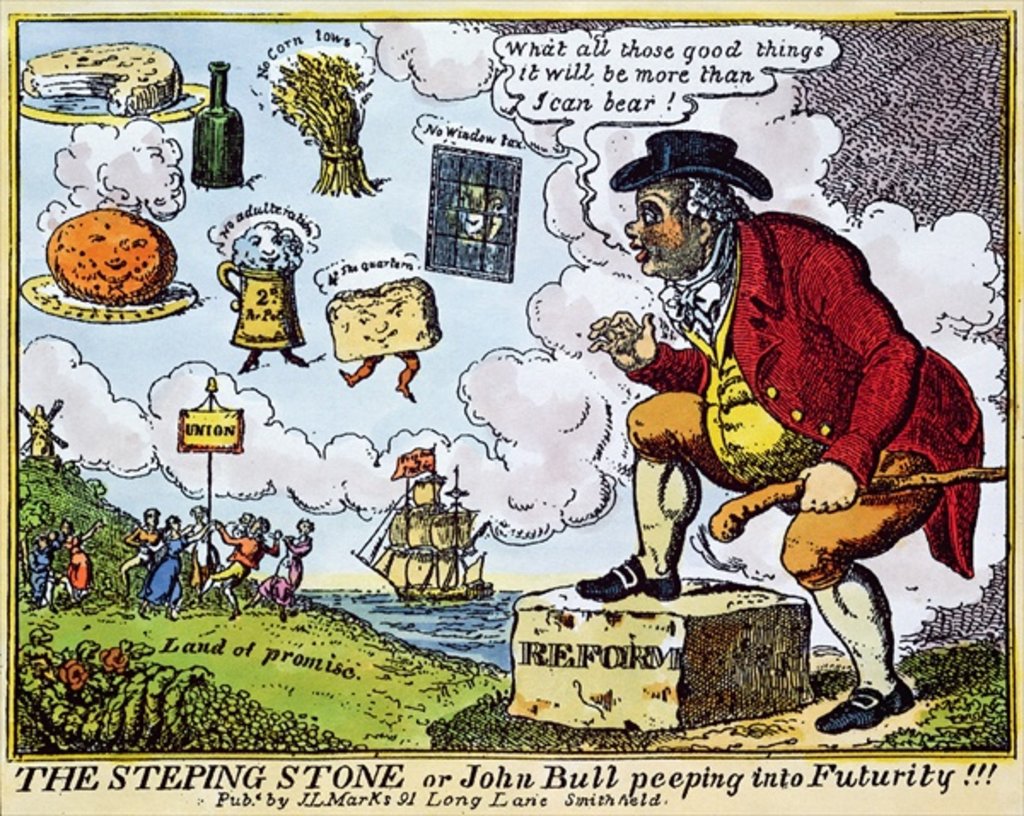 Detail of The Stepping Stone, or John Bull peeping into Futurity!!! by School English