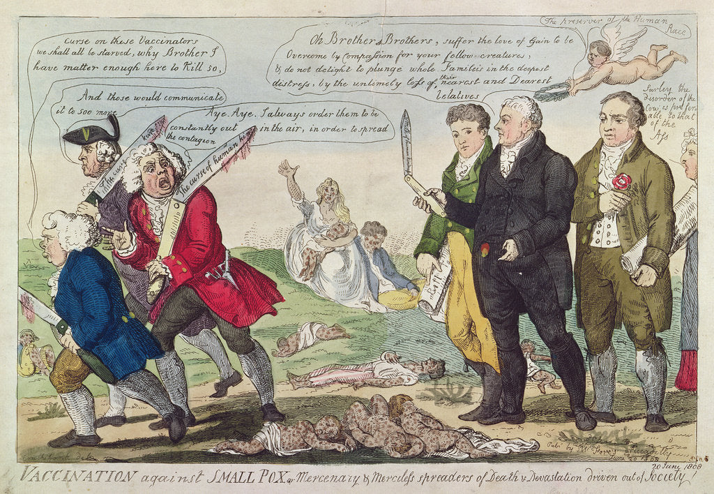 Detail of Vaccination against Small Pox or Mercenary and Merciless spreaders of Death and Devastation driven out of society!, 1808 by Isaac Cruikshank