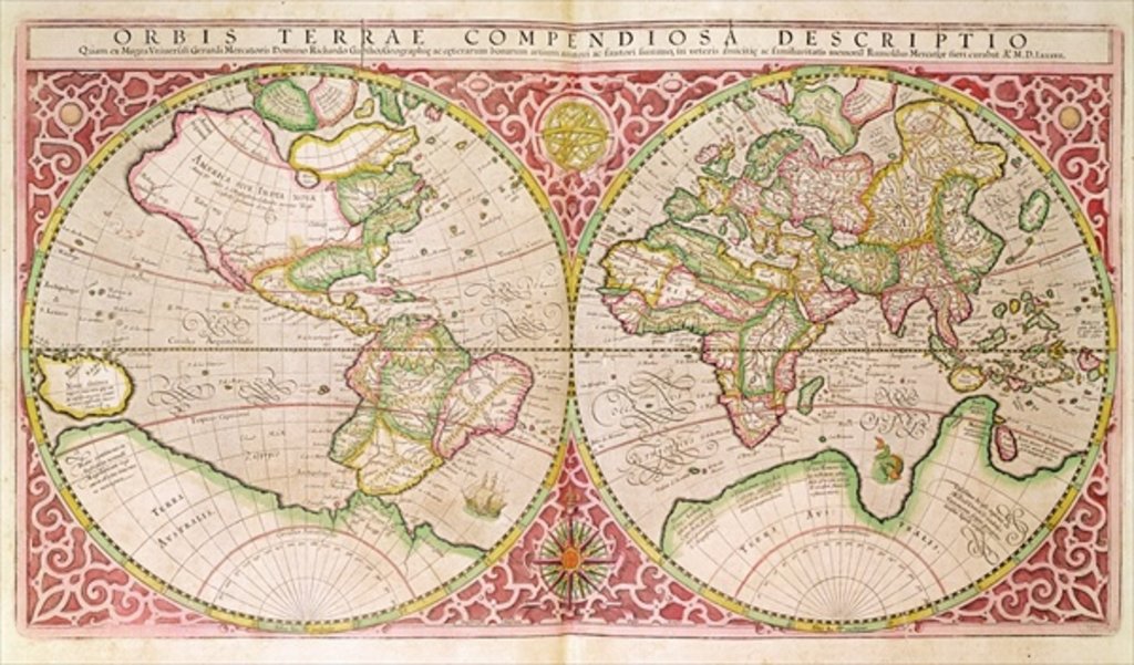 Detail of Double Hemisphere World Map, 1587 by Gerardus Mercator