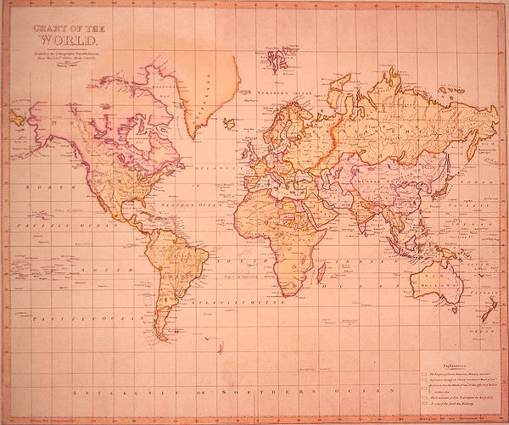 Detail of Chart of the World, printed at the Lithographic Establishment, Horse Guards, 1821 by James the Elder Wyld