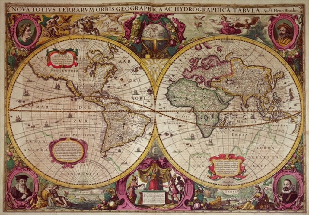 Detail of A New Land and Water Map of the Entire Earth, 1630 by Henricus Hondius