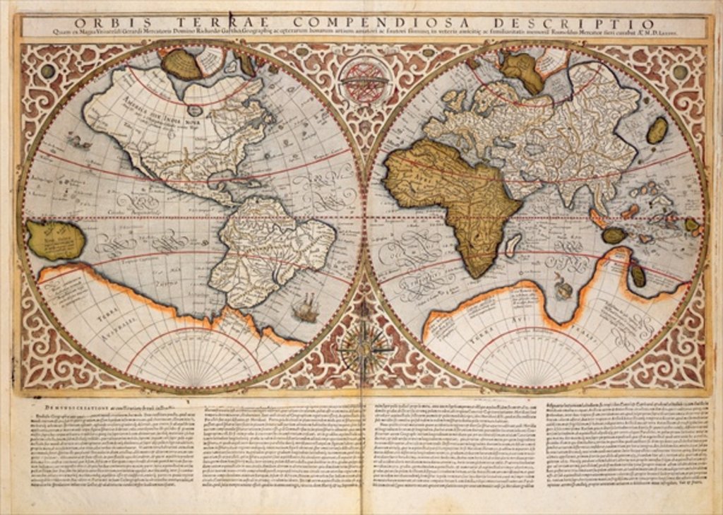 Detail of Double Hemisphere World Map, 1587 by Gerardus Mercator