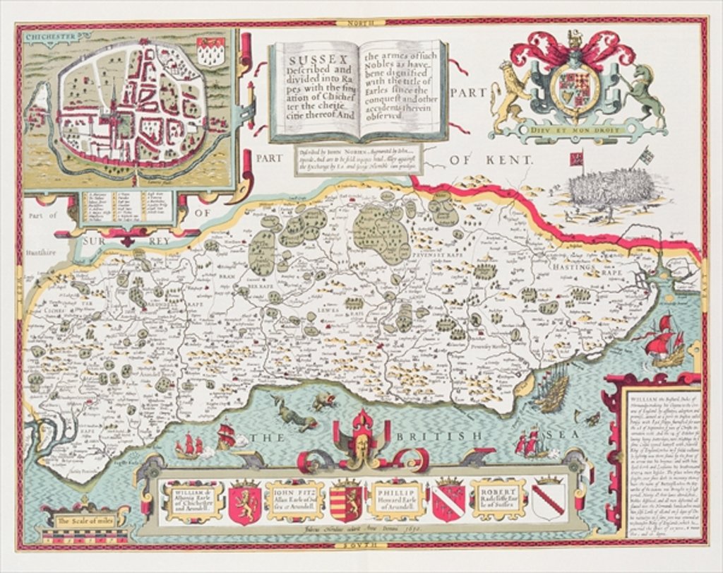 Detail of Sussex, engraved by Jodocus Hondius from John Speed's Theatre of the Empire of Great Britain, pub. by John Sudbury and George Humble, 1611-12 by John (after) Speed