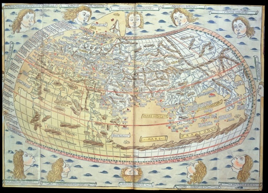 Detail of Map of the world, based on descriptions and co-ordinates given in 'Geographia', first published in Ulm, Germany by Ptolemy