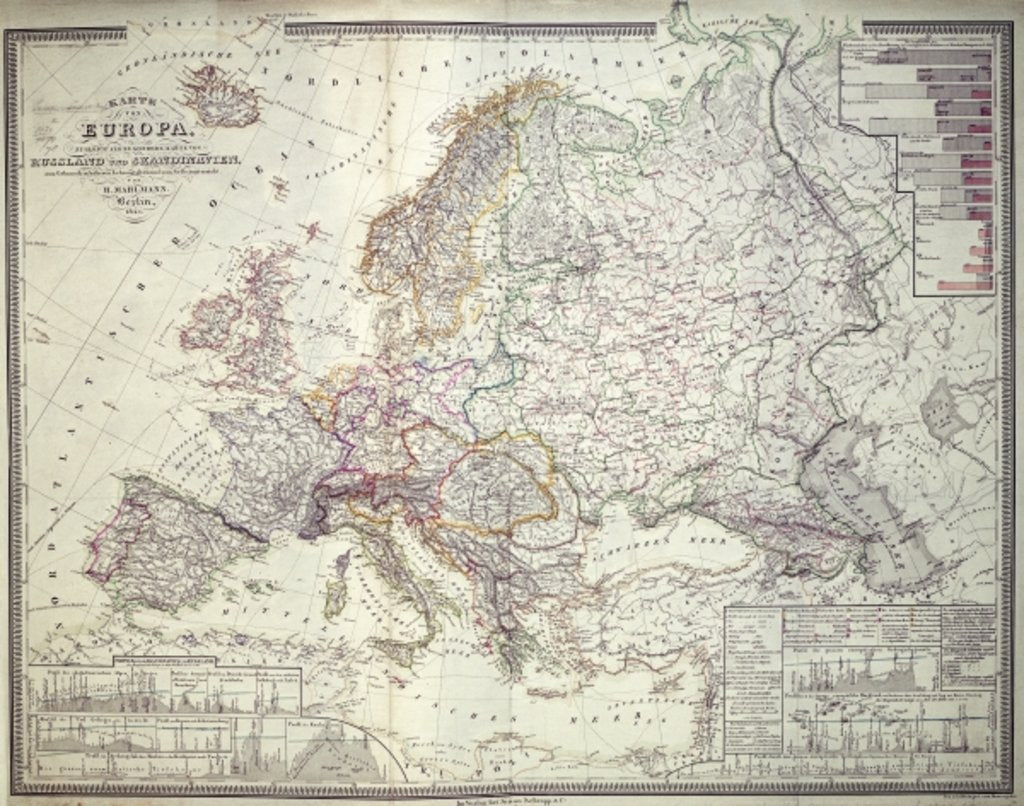 Detail of Map of Europe, 1841 by German School