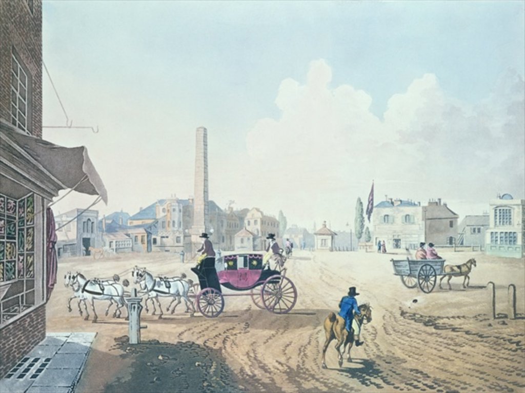 Detail of View of London No.2, Entrance of St. George's Road, or the Obelisk Turnpike, with a View of the Royal Circus by English School