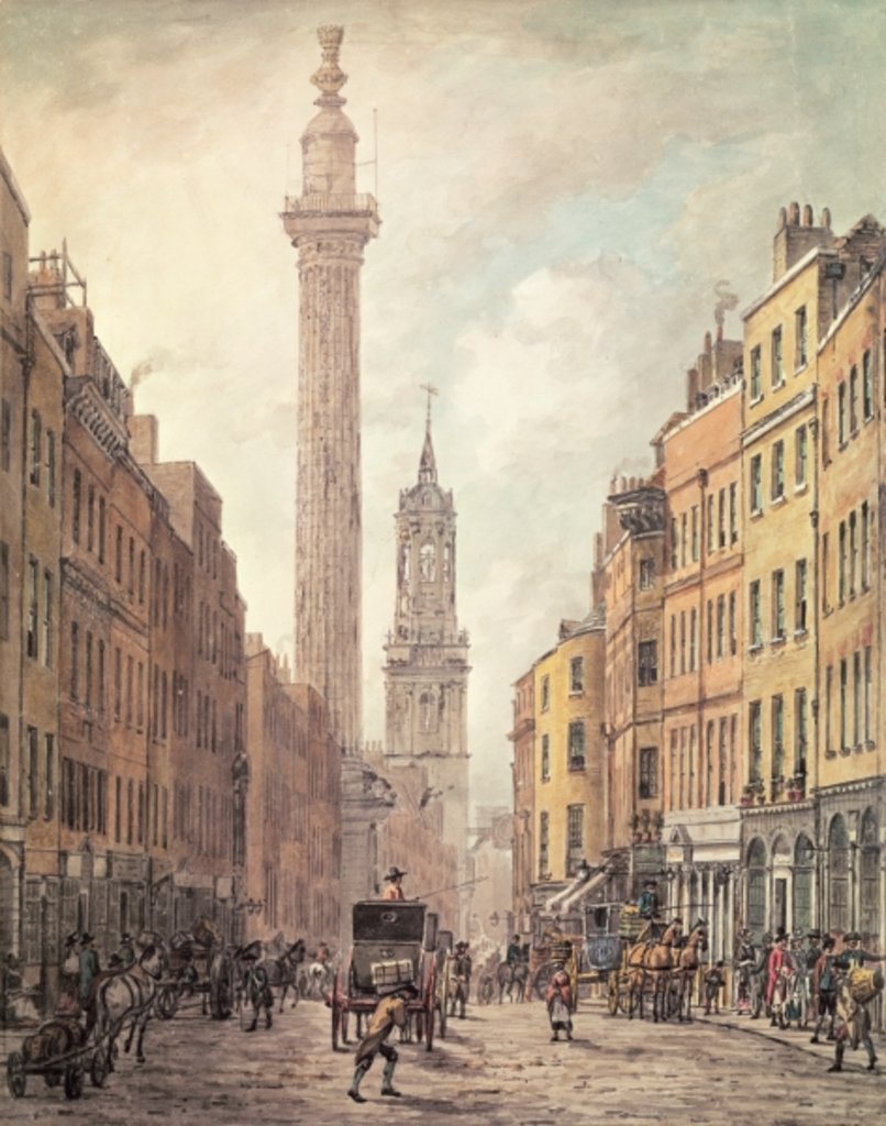 Detail of View of Fish Street Hill, Monument and St. Magnus the Martyr from Gracechurch Street, London, 1795 by William Marlow