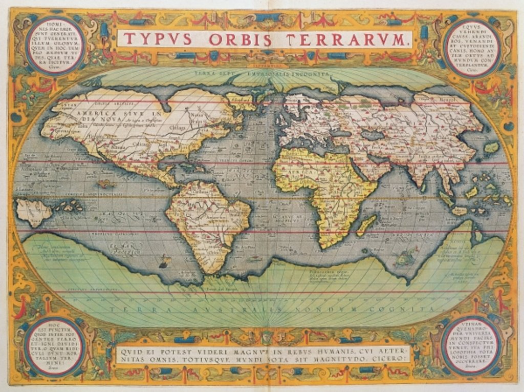 Detail of Typus Orbis Terrarum, map of the world, from Ortelius's 'Theatrum Orbis Terrarum', Antwerp, 1570 by Abraham Ortelius