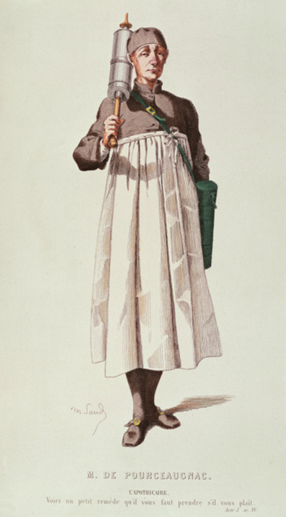 Detail of The Apothecary comes with a syringe for Monsieur de Pourceaugnac by Maurice Sands