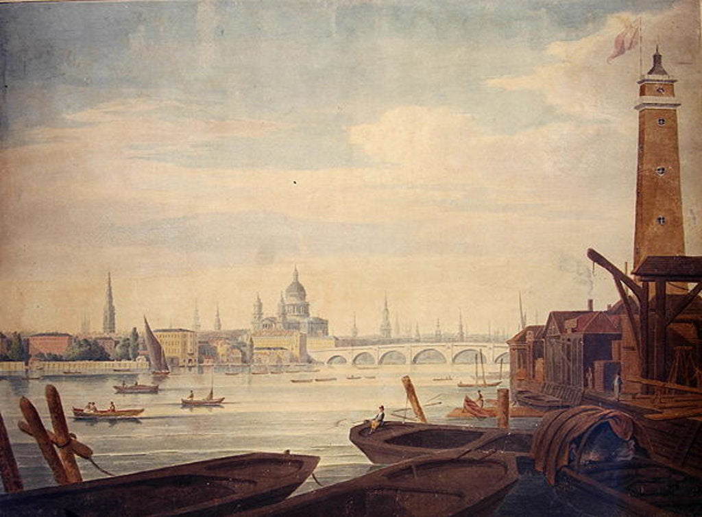 Detail of View of the Temple, St. Paul's, and Blackfriars Bridge, from Maltby's Shot Manufactory, 1760 by English School
