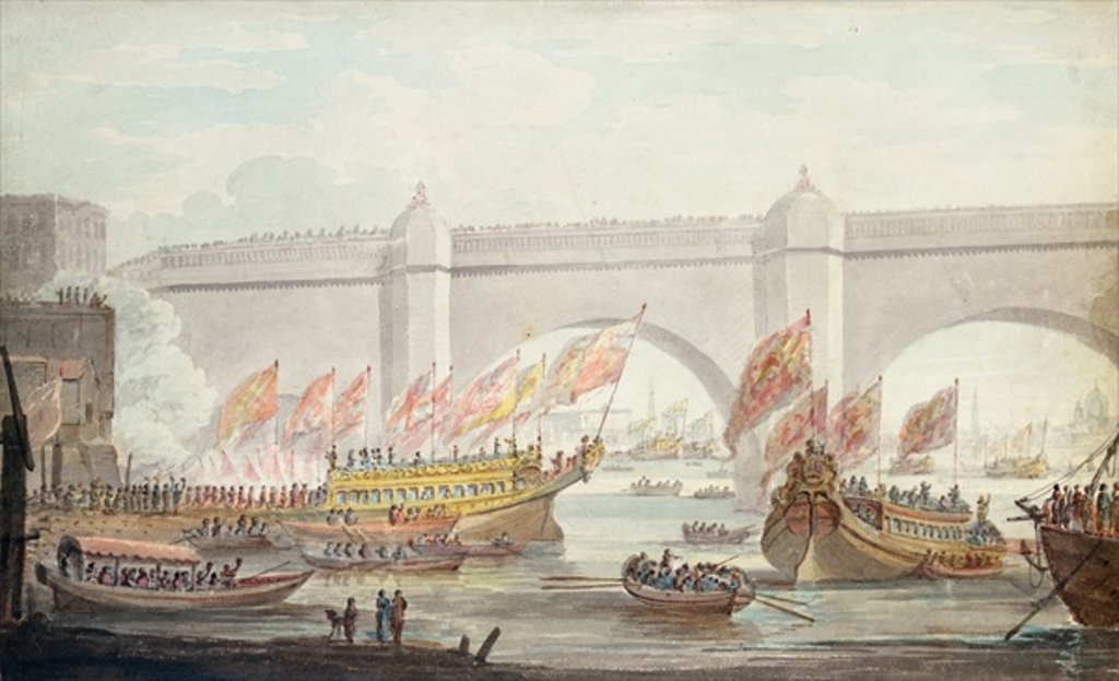 Detail of The Lord Mayor landing at Westminster, with a View of the Bridge, 1840 by English School
