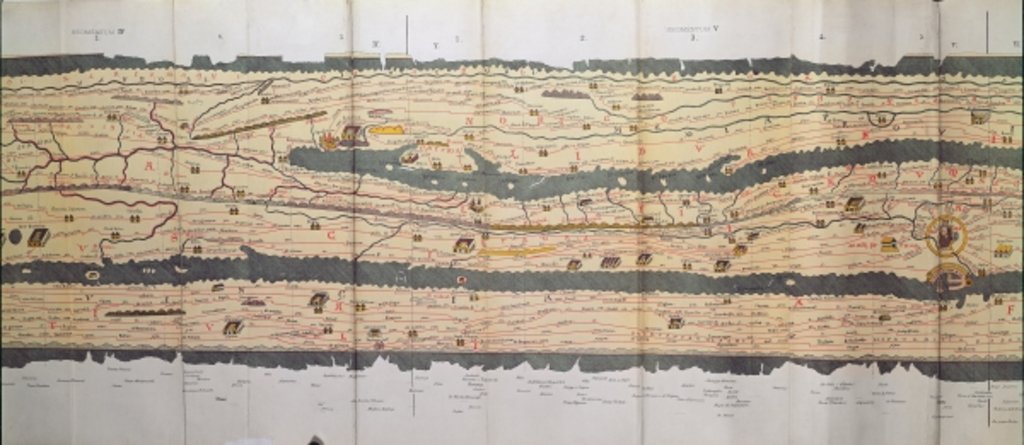 Detail of Part of the Tabula Peutingeriana, an illustrated itinerarium of the road network in the Roman EmpireDetail of Italy from the Peutinger map copy by Anonymous