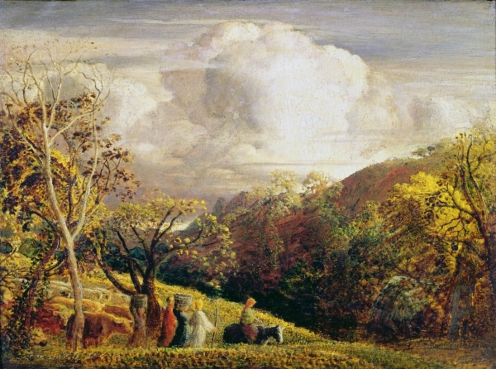 Detail of Landscape, figures and cattle by Samuel Palmer
